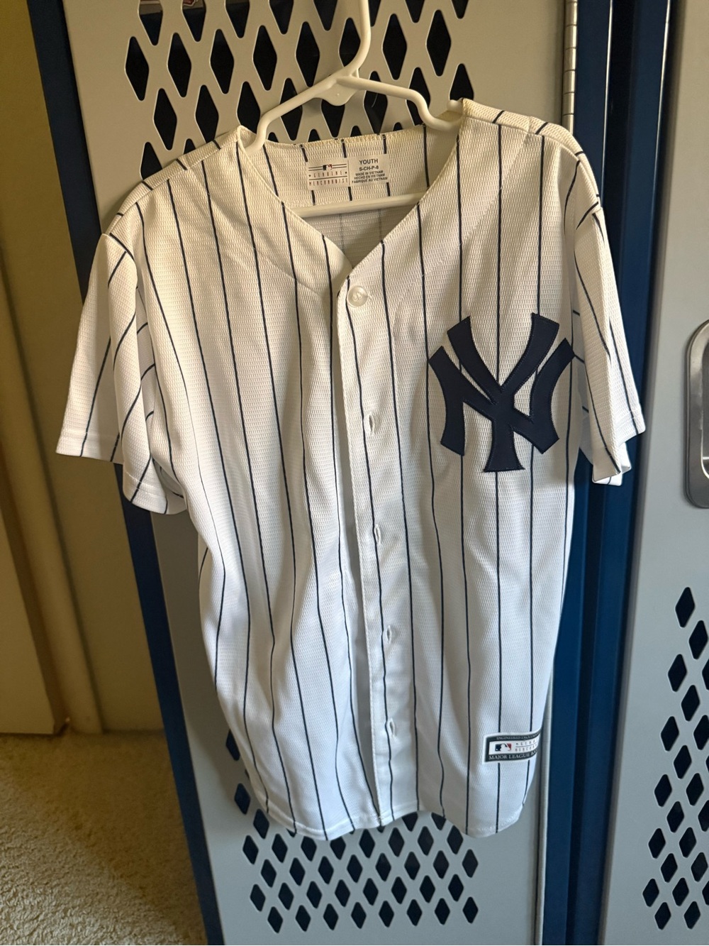 Authentic New York Yankees White Navy Pinstripe Kids Jersey